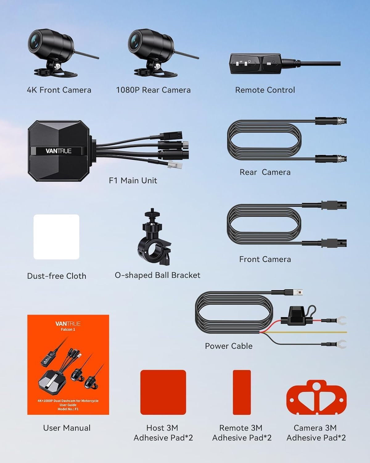 F1 Motorcycle 4K Dash Cam Front and Rear, 4K + 1080P Motorcycle Camera, Full Body IP67 Waterproof, GPS Wi-Fi, 160° Wide Angle, Wired Remote, Night Vision, G-Sensor, Parking Mode, Support 512GB