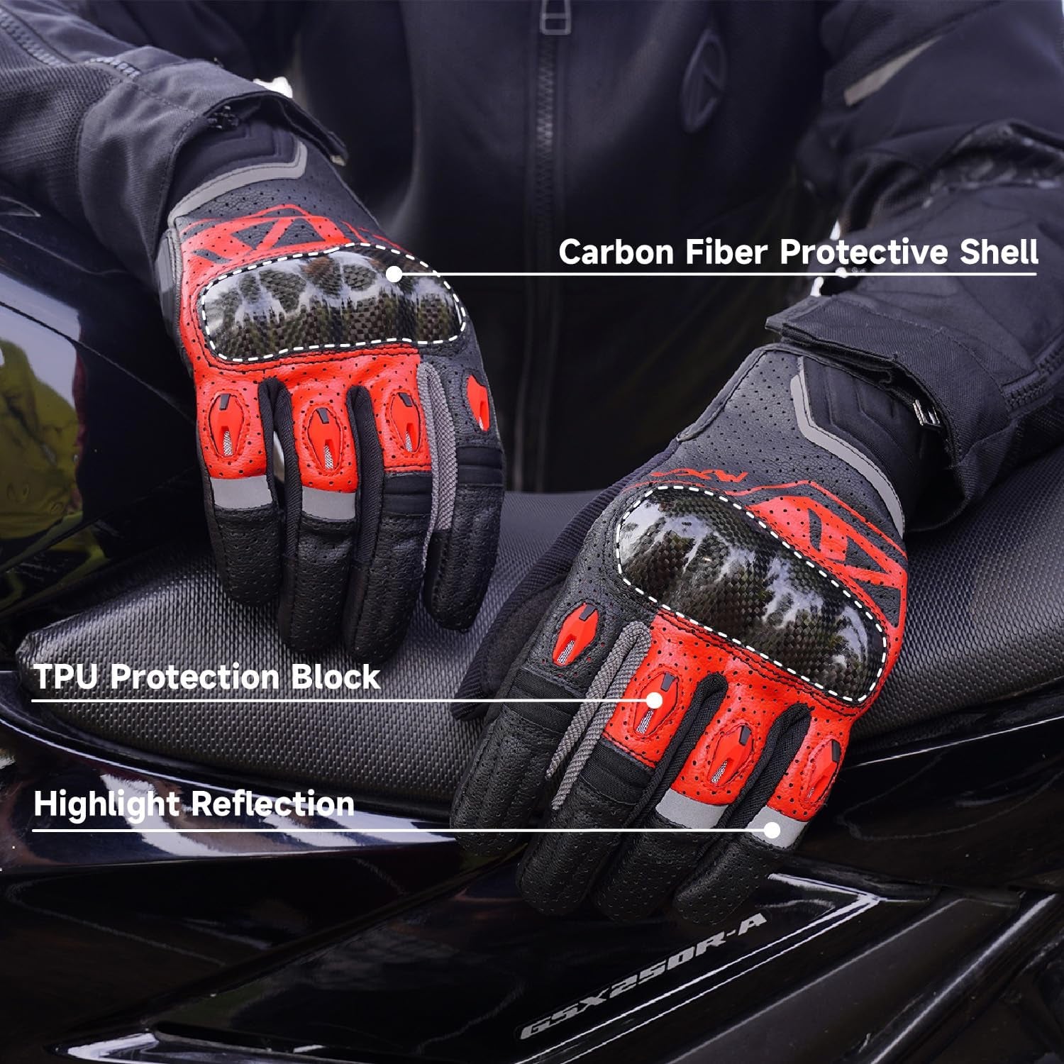 Motorcycle Gloves for Men Women - with Palm Sliders&Knuckle Guards, Touchscreen Design, Faux Leather for Motorcross, Dirt Bike, MTB and Daily Riding