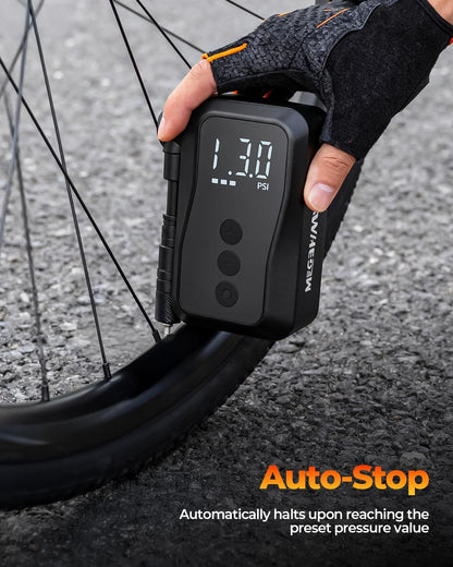 Mini Bike Pump, Portable Bike Pump with Presta and Schrader Valve, 150/120PSI Bicycle Pump with Gauge, Auto Stop, Fast Inflation for City Bike, Road Bike, Mountain Bike