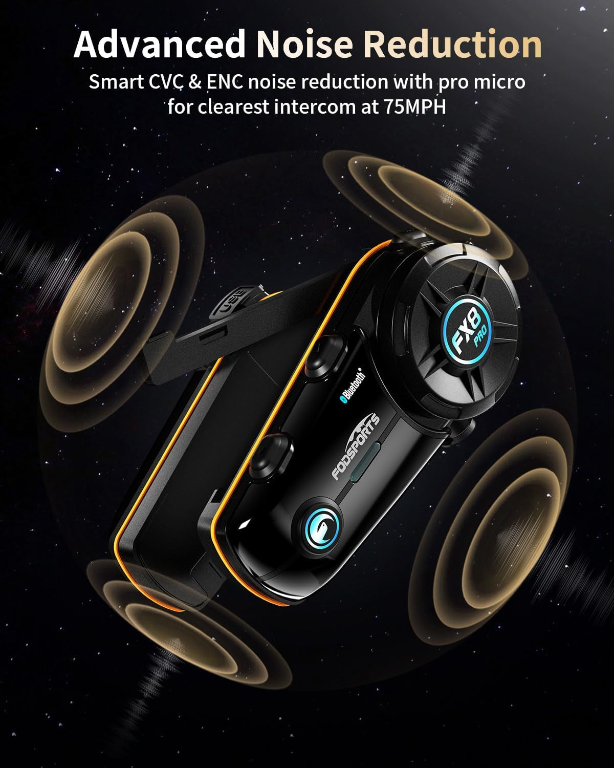 FX8 PRO Motorcycle Bluetooth Intercom, 10-Rider Group Helmet Communication System, Music Sharing, Universal Wireless Interphone（App/Waterproof/Stereo Music/Gps/2 Mics） (Single Pack)
