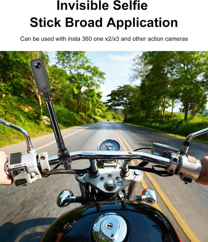 Third Person Perspective Motorcycle Bike Handlebar Mount Selfie Stick Pole for Gopro, Insta360 X4 X3, Action Camera Clamp Monopod Stand 11-44.7 Inch
