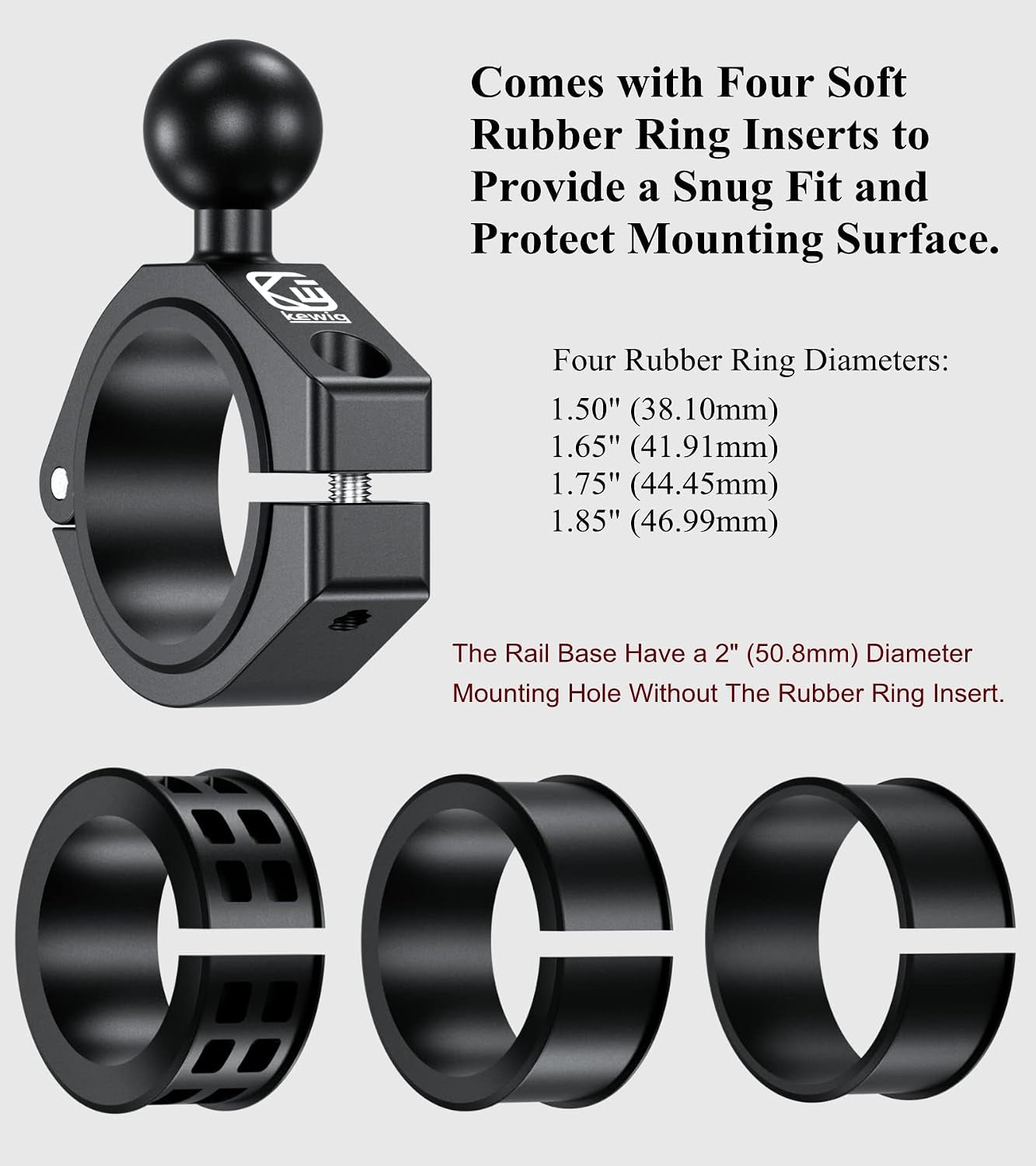 2PCS, Aluminum Alloy Large Bar Clamp Mount with 1'' TPU Ball | Fit 1.5'' / 1.65'' / 1.75'' / 1.85'' / 2'' round Rails & ATV UTV Roll Cages, for RAM Mounts B Size 1'' Ball Double Socket Arm