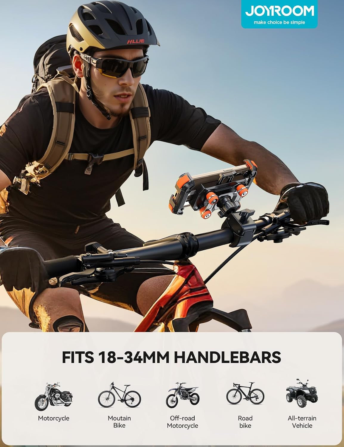 Motorcycle Phone Mount Holder - [Dual Vibration Dampener] 150Mph Anti-Shock Phone Holder for Motorcycle [Upgrade Metal Handlebar Clamp] - Bike Phone Holder Mount for 4.7-7" Phones Orange