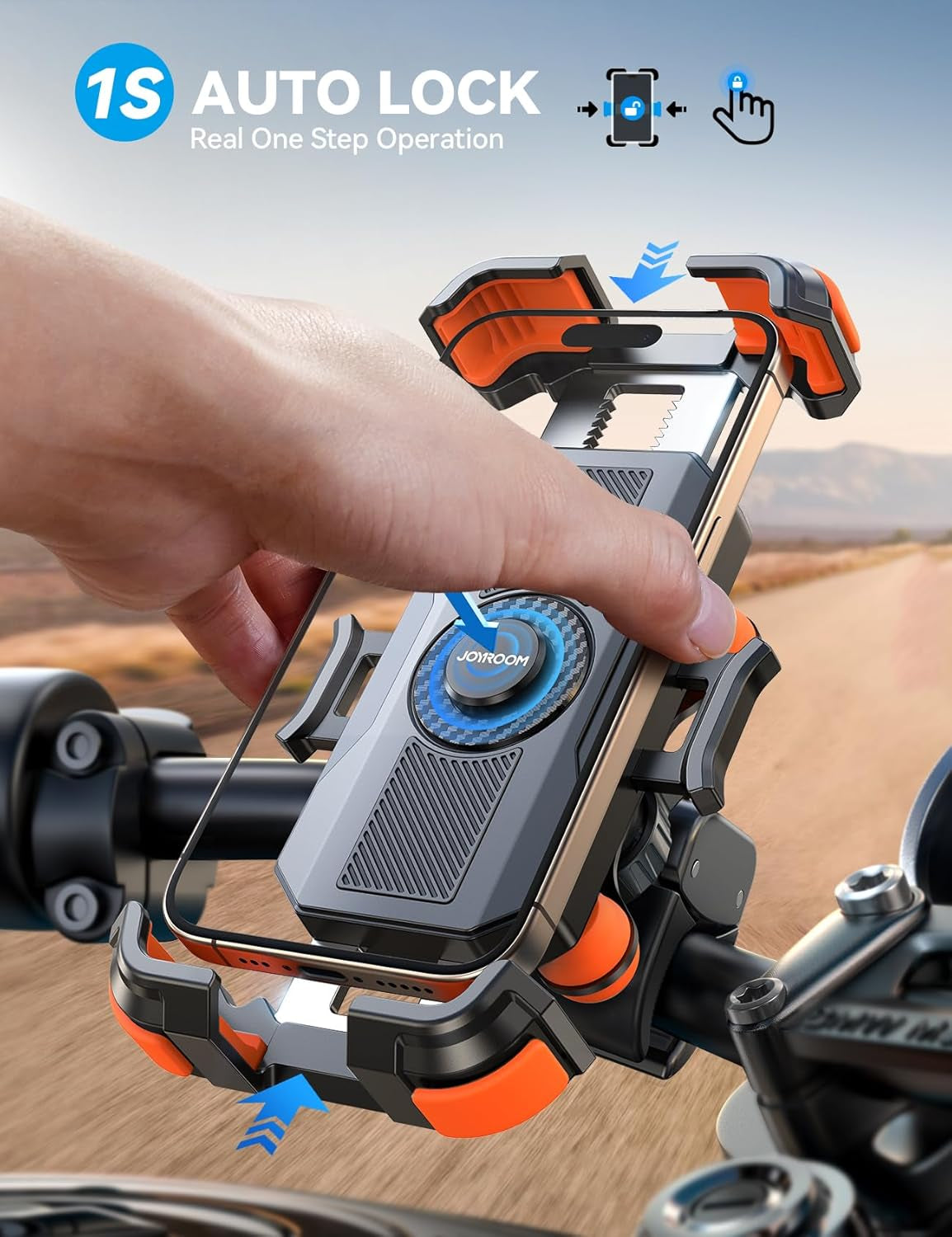 Motorcycle Phone Mount Holder - [Dual Vibration Dampener] 150Mph Anti-Shock Phone Holder for Motorcycle [Upgrade Metal Handlebar Clamp] - Bike Phone Holder Mount for 4.7-7" Phones Orange