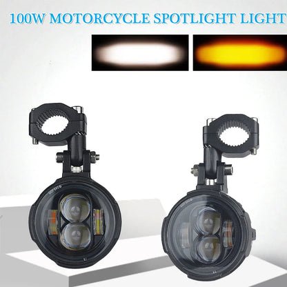 Motorcycle Fog Lights Led Auxiliary Driving Lamp Moto Headlight Spotlights 100W Wired Switch Dual Color Motorcycle Led Lights