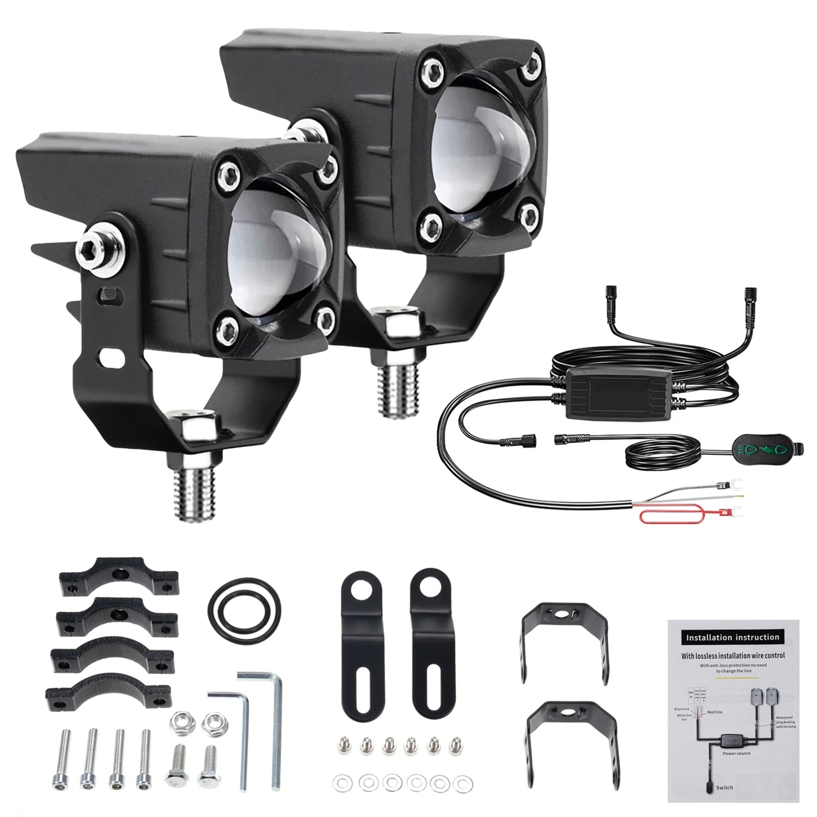 Motorcycle LED Driving Fog Lights 120W 18000LM 6 Lighting Modes LED Auxiliary Lights with Wiring Harness Kit and Mounting Bracke
