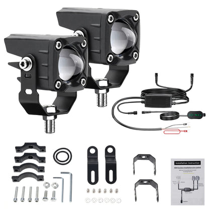 Motorcycle LED Driving Fog Lights 120W 18000LM 6 Lighting Modes LED Auxiliary Lights with Wiring Harness Kit and Mounting Bracke
