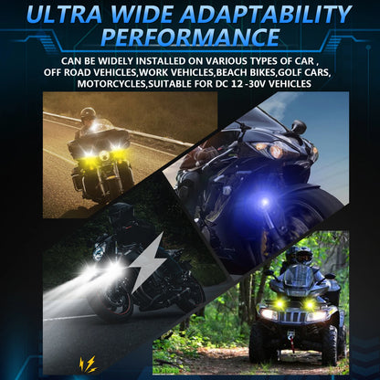 Motorcycle LED Driving Fog Lights 120W 18000LM 6 Lighting Modes LED Auxiliary Lights with Wiring Harness Kit and Mounting Bracke