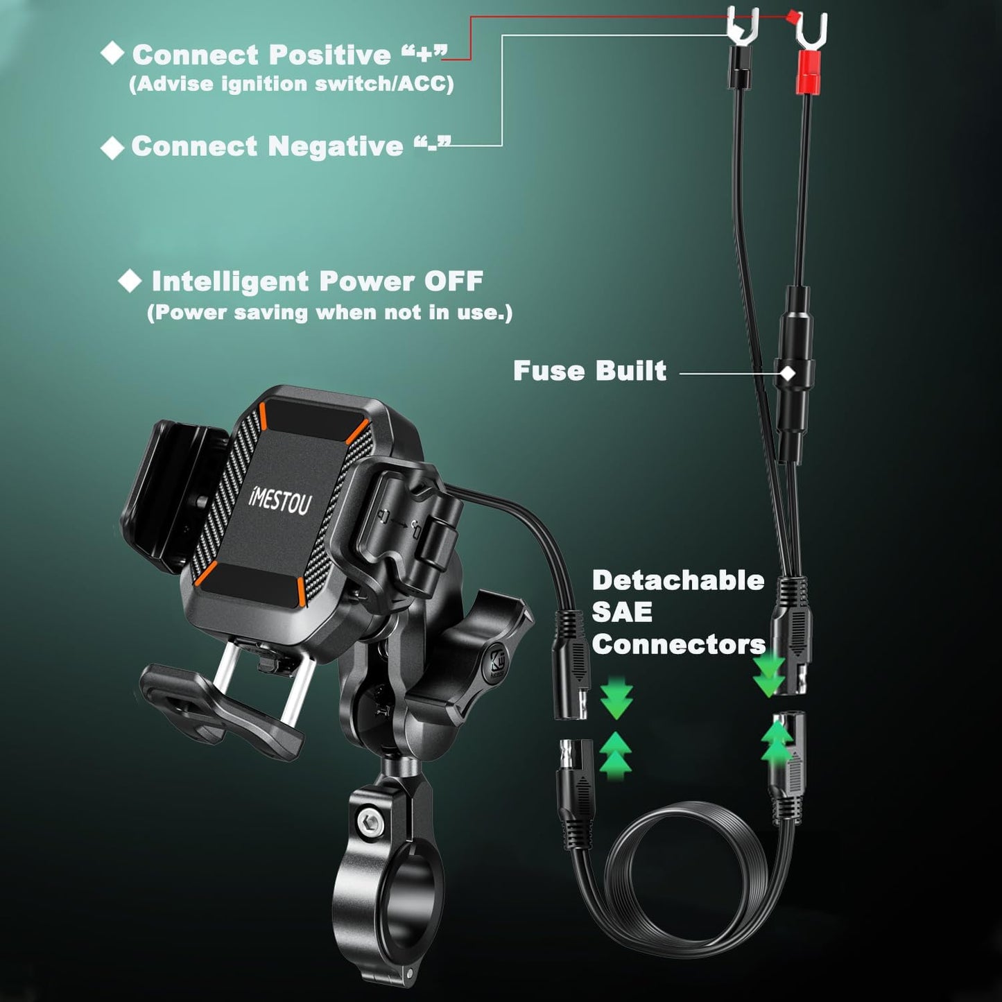 Motorcycle Wireless USB C Phone Mount Anti-Vibration, Anti-Theft 1" Ball Qi Phone Mount Suitable for 5.2"-7.2" up to 15Mm Thick Phones, Fits for 22-32Mm Handlebars, Works with 12-24V Vehicles