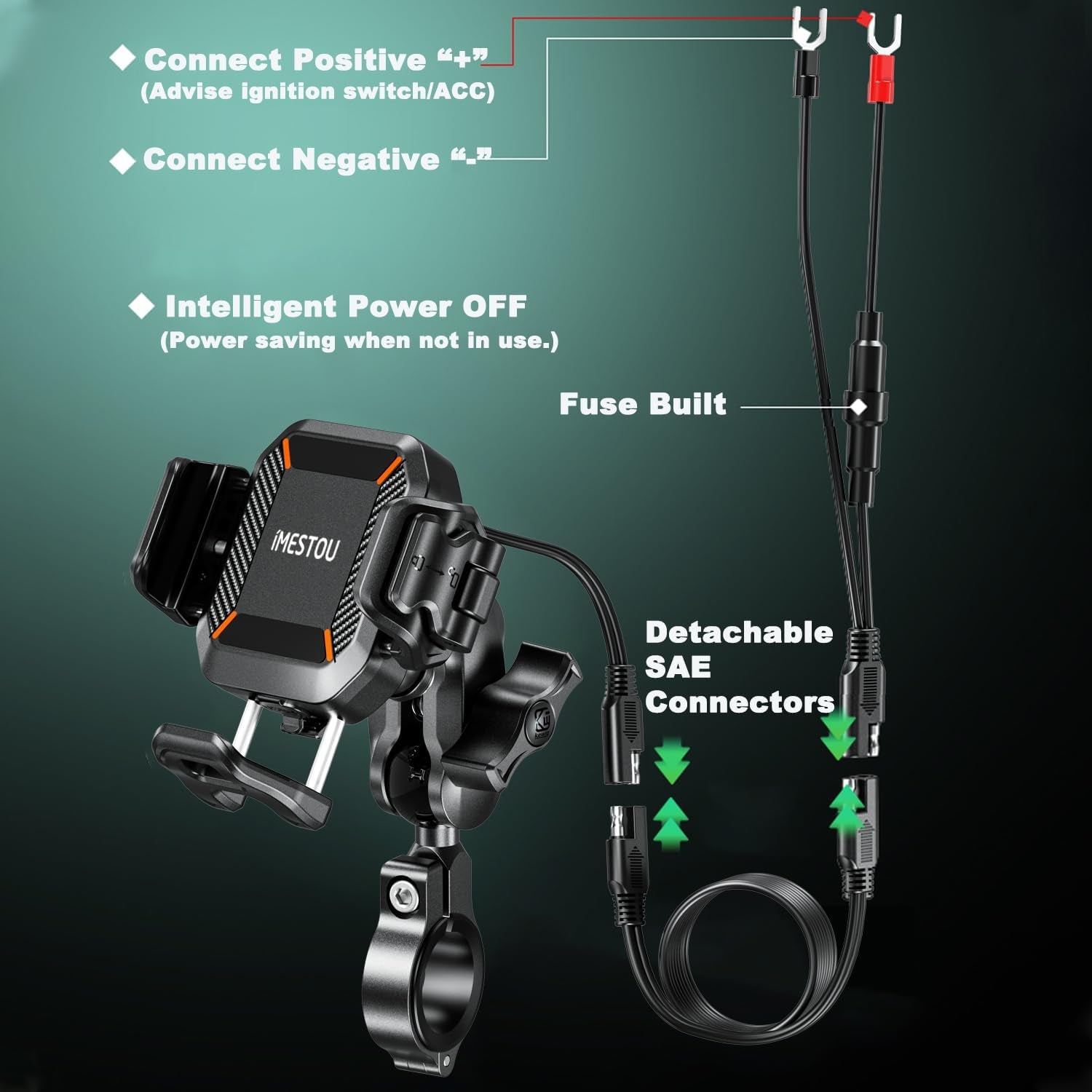 Motorcycle Wireless USB C Phone Mount Anti-Vibration, Anti-Theft 1" Ball Qi Phone Mount Suitable for 5.2"-7.2" up to 15Mm Thick Phones, Fits for 22-32Mm Handlebars, Works with 12-24V Vehicles