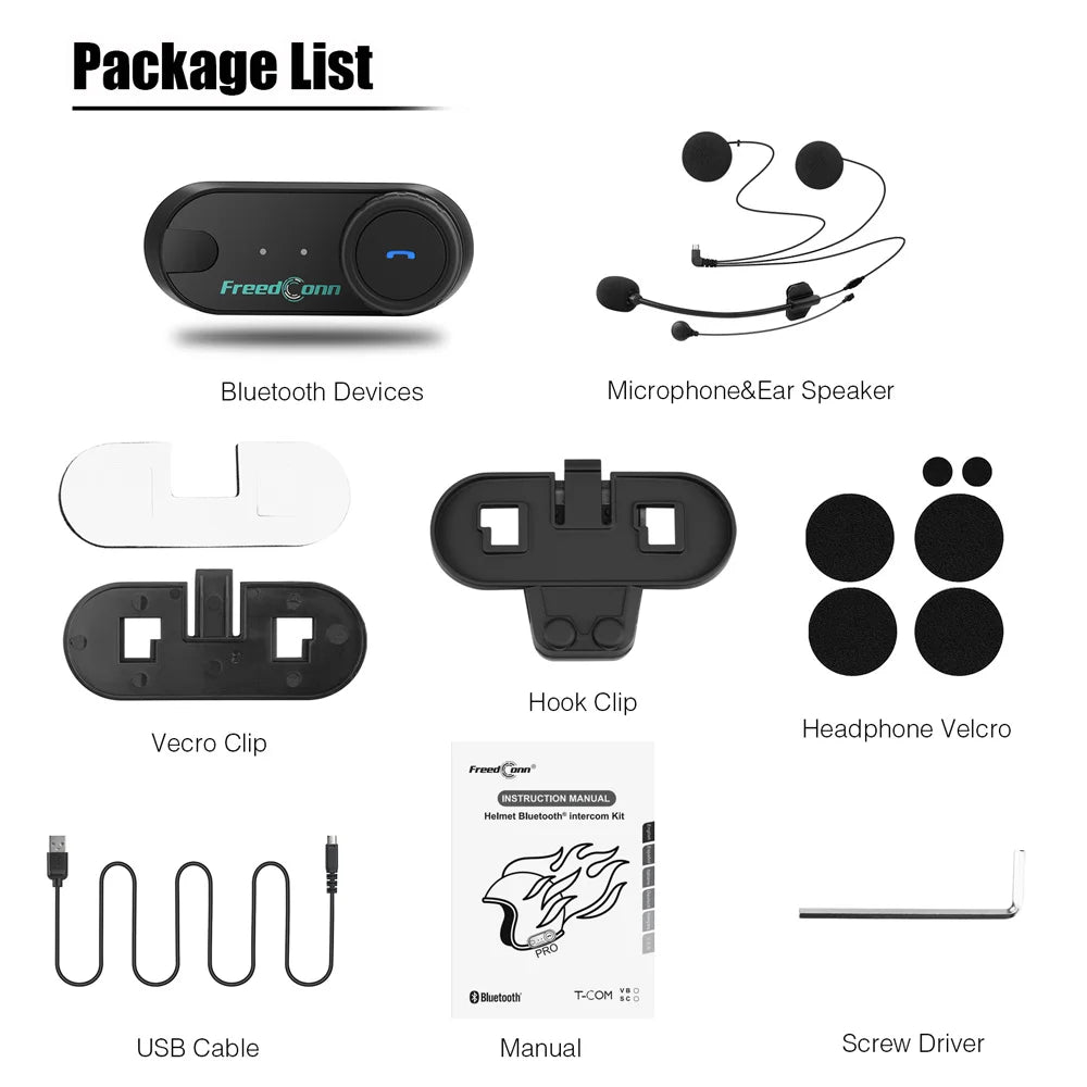 Bluetooth Motorcycle Intercom Helmet Headset Headphone FM Music Sharing Helmet Communicator Speaker