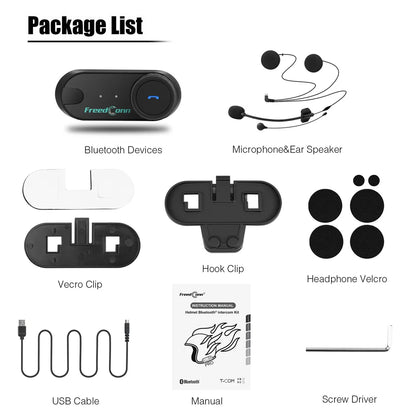 Bluetooth Motorcycle Intercom Helmet Headset Headphone FM Music Sharing Helmet Communicator Speaker