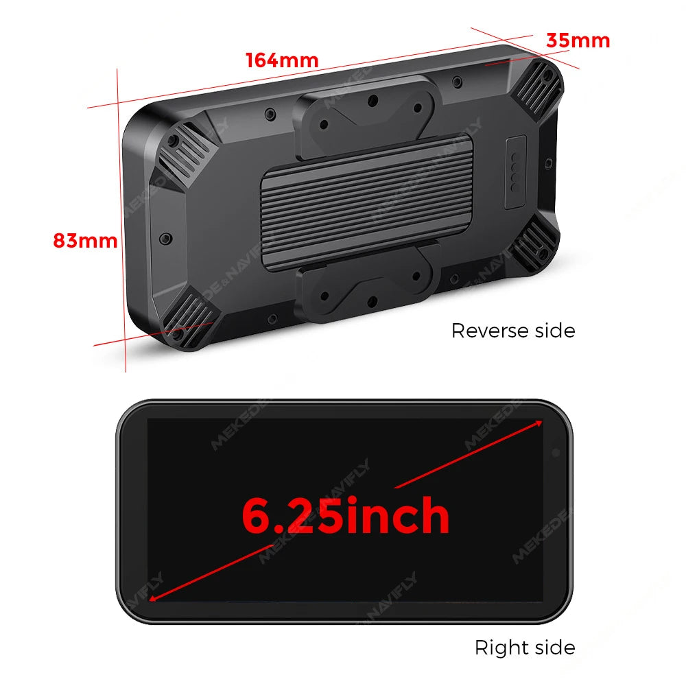 Portable 6.25 Inch IP67 Waterproof Motorcycle GPS Navigation Support Wireless Carplay Android Auto DVR Drive Recorder Moto TPMS