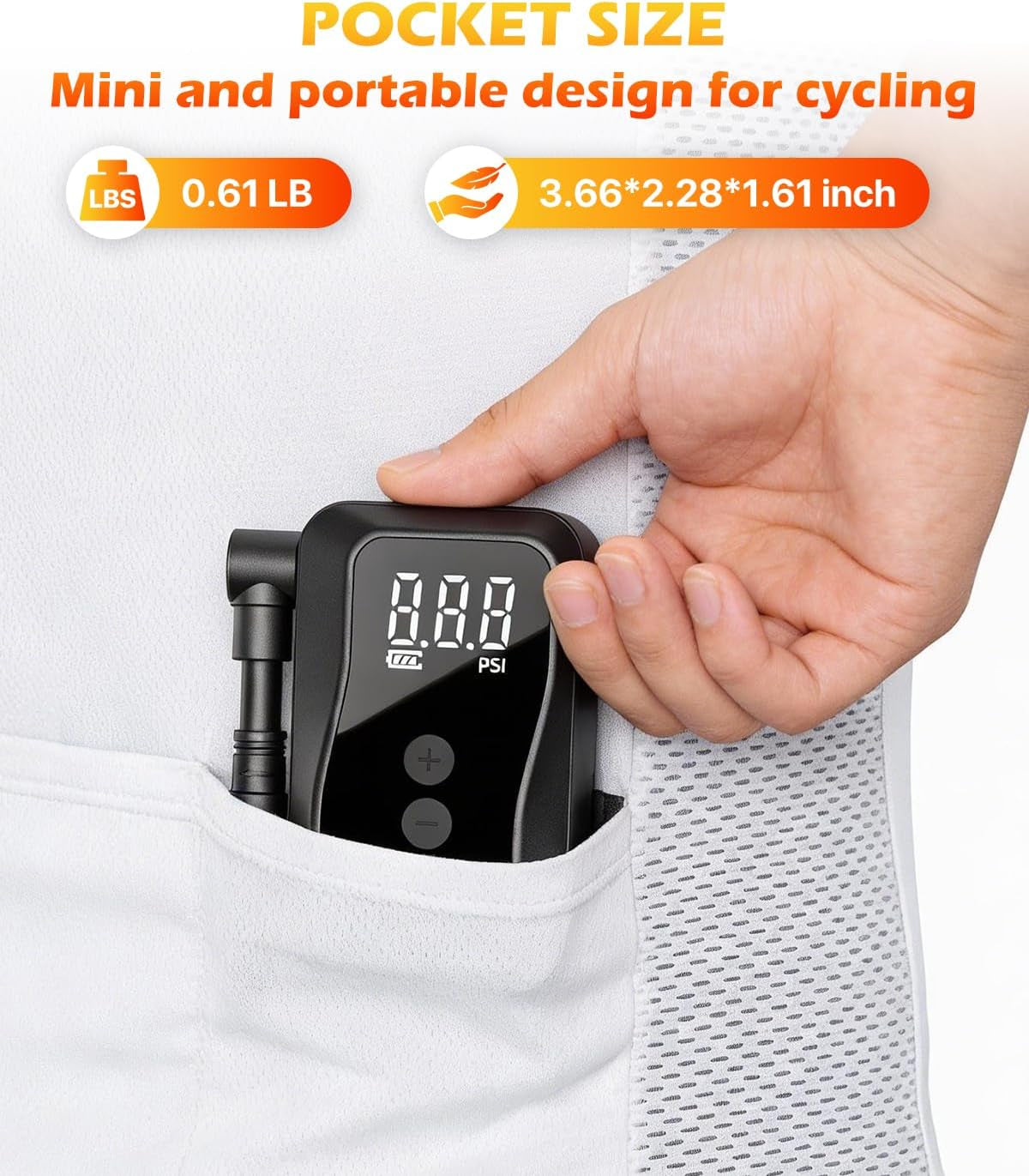 Mini Bike Pump, Portable Bike Pump with Presta and Schrader Valve, 150/120PSI Bicycle Pump with Gauge, Auto Stop, Fast Inflation for City Bike, Road Bike, Mountain Bike
