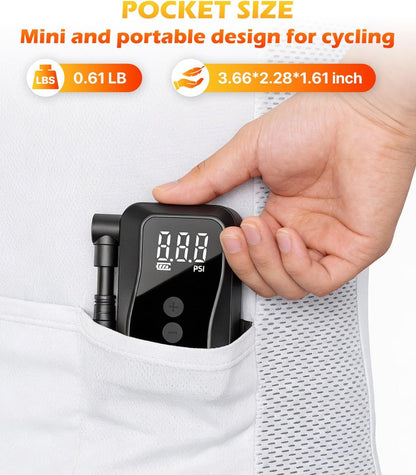 Mini Bike Pump, Portable Bike Pump with Presta and Schrader Valve, 150/120PSI Bicycle Pump with Gauge, Auto Stop, Fast Inflation for City Bike, Road Bike, Mountain Bike