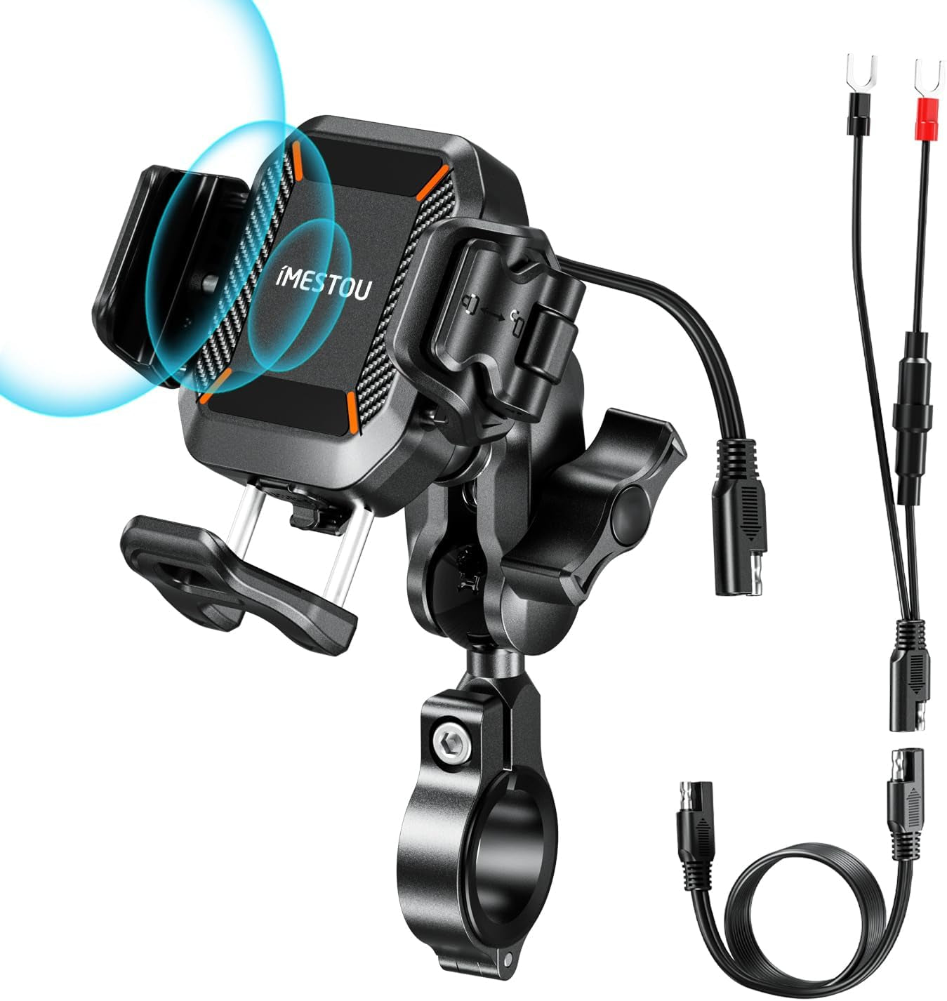 Motorcycle Wireless USB C Phone Mount Anti-Vibration, Anti-Theft 1" Ball Qi Phone Mount Suitable for 5.2"-7.2" up to 15Mm Thick Phones, Fits for 22-32Mm Handlebars, Works with 12-24V Vehicles