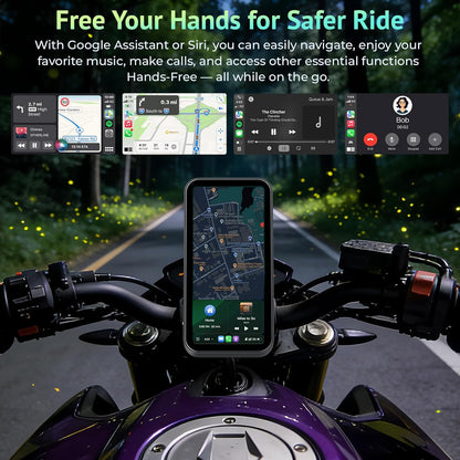 6.25 Inch Motorcycle Carplay & Android Auto Display with Two TPMS– IP67 Waterproof Portable Touchscreen with Dual Bluetooth, TF Card, GPS Navigation, Universal Mount