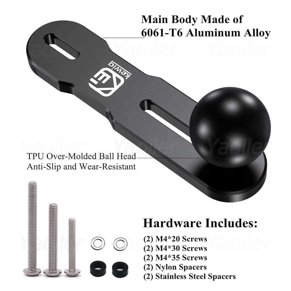Ball Head Adapter Aluminum Alloy Mount Base W/ 1'' TPU Ball for Motorcycle Brake/Clutch Reservoir Cover for Camera Phones