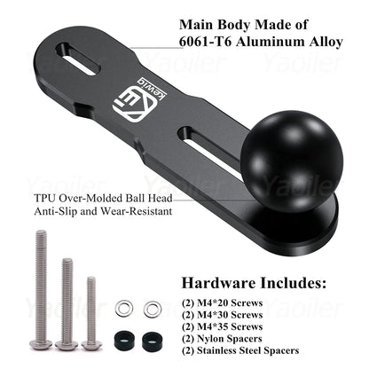 Ball Head Adapter Aluminum Alloy Mount Base W/ 1'' TPU Ball for Motorcycle Brake/Clutch Reservoir Cover for Camera Phones