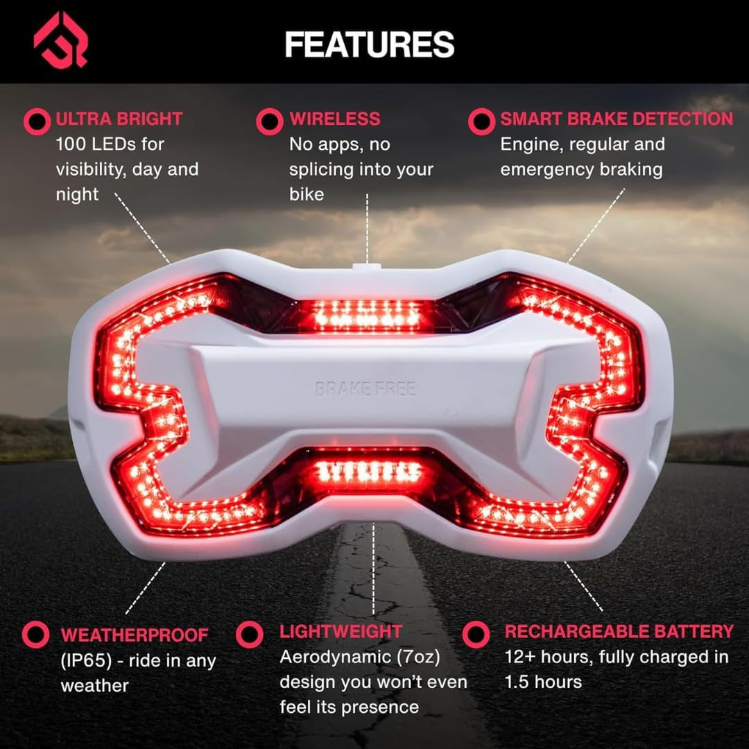 Helmet Light - Smart Wireless Motorcycle Lights- Weatherproof LED Motorcycle Helmet Light - Lightweight & Aerodynamic Design - Smart Brake Detection - Single Button Operation - White