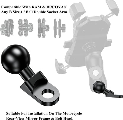 Aluminum Alloy Mount Base with 1'' TPU Ball & 10Mm Mounting Hole | Angled Bolt Head Adapter Ball Base Compatible with RAM Mounts B Size Double Socket Arm