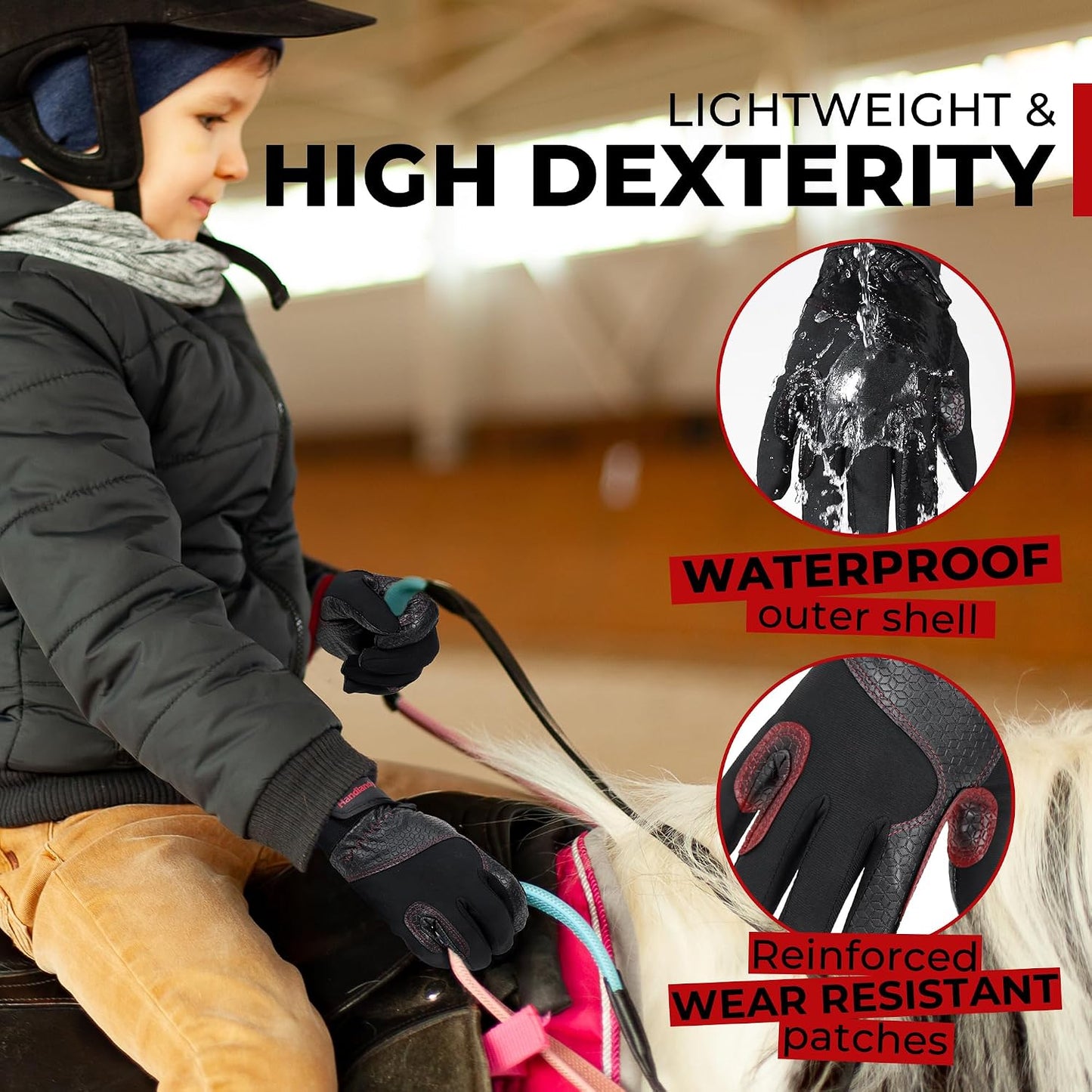 HANDALNDY Horse Riding Gloves, Equestrian Gloves Adult Kids for Girls Boys, Durable Comfortable Grip