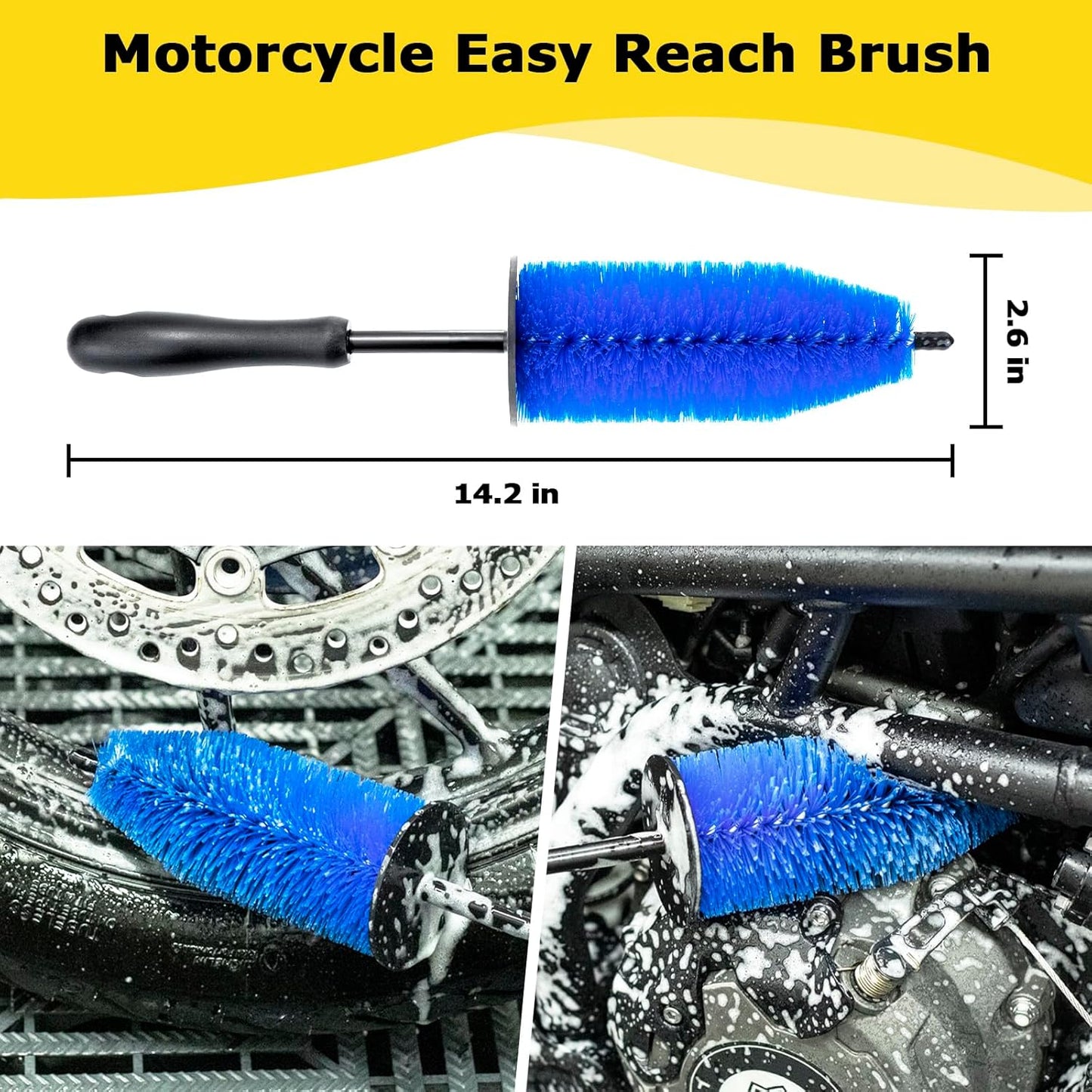 Motorcycle Cleaning Kit 6 Pack with Easy Reach Brush,Tire Brush,Wool Wash Mitt,Chain Brush,Detailing Brush and Microfiber Towel for Cleaning Motorcycle Mudguard,Rims,Exhaust,Frame