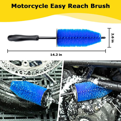 Motorcycle Cleaning Kit 6 Pack with Easy Reach Brush,Tire Brush,Wool Wash Mitt,Chain Brush,Detailing Brush and Microfiber Towel for Cleaning Motorcycle Mudguard,Rims,Exhaust,Frame