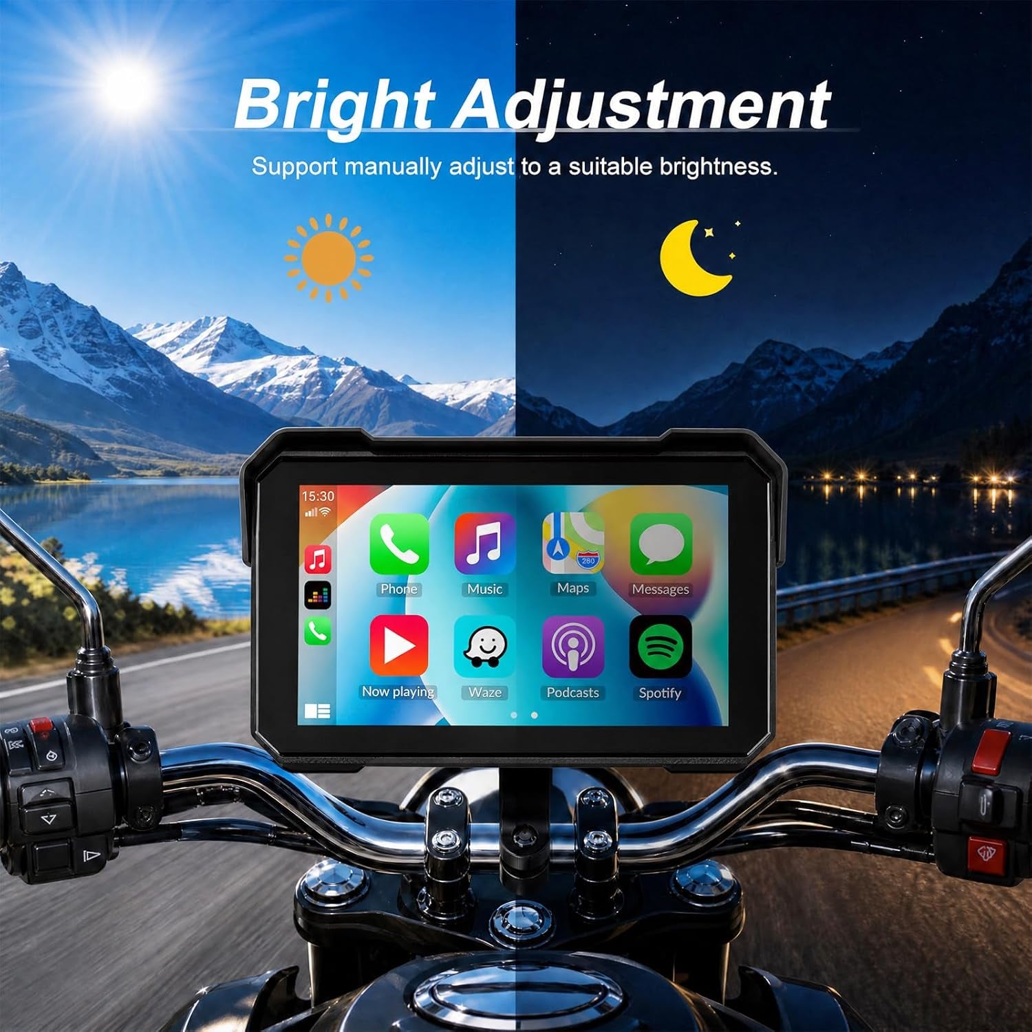 Motorcycle Carplay Screen with Wireless Apple Carplay Android Auto, IP68 Waterproof Touch Screen 5 Inch GPS Navigation Carplay Para Moto, Dual Bluetooth, Siri Google Voice Control