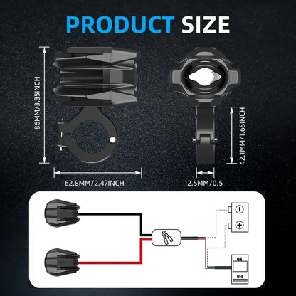 LED Motorcycle Headlight 6000K White Auxiliary 3500K Fog Light Strobe for Motorbike Driving Car Fog Spot Off-Road Use