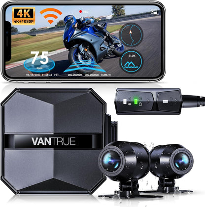 F1 Motorcycle 4K Dash Cam Front and Rear, 4K + 1080P Motorcycle Camera, Full Body IP67 Waterproof, GPS Wi-Fi, 160° Wide Angle, Wired Remote, Night Vision, G-Sensor, Parking Mode, Support 512GB