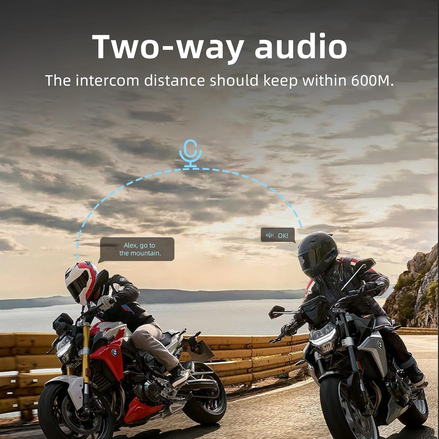 Motorcycle Bluetooth Headset Wireless Helmet 2-Way 400M Intercom Headphone with CVC Noise Cancellation Stereo Music IPX6 Waterproof for Half/Open Face Helmet 2 Pack