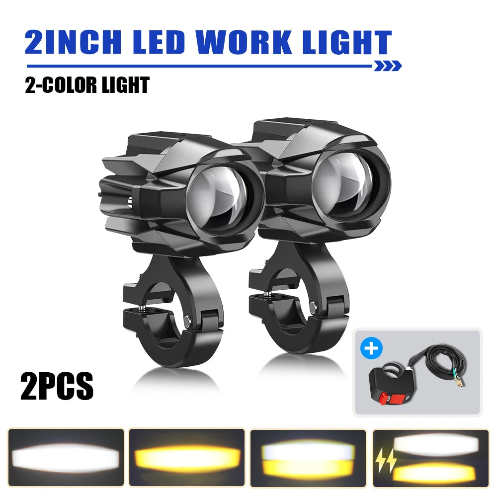 LED Motorcycle Headlight 6000K White Auxiliary 3500K Fog Light Strobe for Motorbike Driving Car Fog Spot Off-Road Use