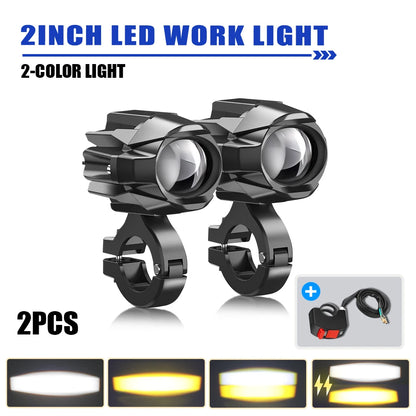 LED Motorcycle Headlight 6000K White Auxiliary 3500K Fog Light Strobe for Motorbike Driving Car Fog Spot Off-Road Use