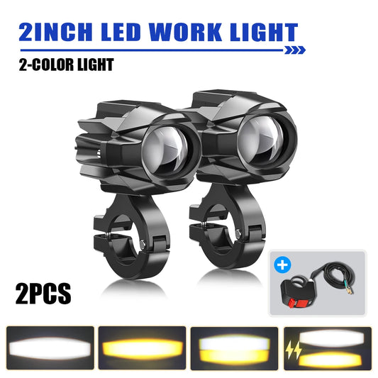 LED Motorcycle Headlight 6000K White Auxiliary 3500K Fog Light Strobe for Motorbike Driving Car Fog Spot Off-Road Use