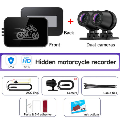 Motorcycle Action Camera Recorder Front & Rearview Waterproof Dual Full Motorcycle DVR Dash Cam Night Vision Wifi Smart Connect