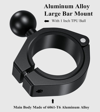 2PCS, Aluminum Alloy Large Bar Clamp Mount with 1'' TPU Ball | Fit 1.5'' / 1.65'' / 1.75'' / 1.85'' / 2'' round Rails & ATV UTV Roll Cages, for RAM Mounts B Size 1'' Ball Double Socket Arm
