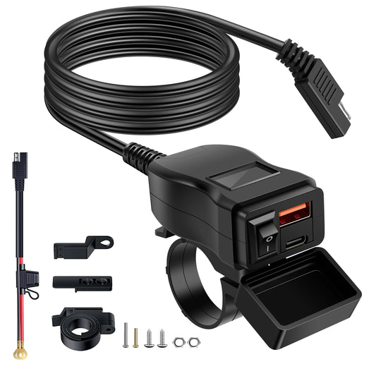 New Motorcycle USB Charger Waterproof SAE to USB Motorcycle Charger Double USB Type C PD and Quick Charge 3.0 Motorcycle Phone