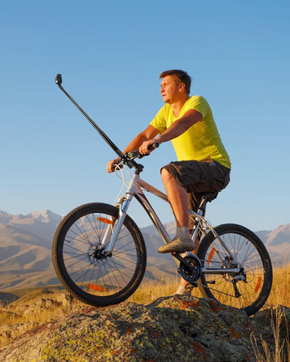 Third Person Perspective Motorcycle Bike Handlebar Mount Selfie Stick Pole for Gopro, Insta360 X4 X3, Action Camera Clamp Monopod Stand 11-44.7 Inch
