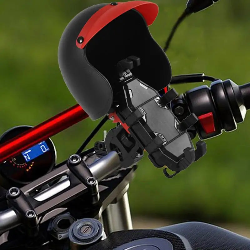 Motorcycle Phone Holder anti Vibration Mobile Phone Clamp with Tiny Hard Hat Rotating Motor Support Cellphone Handlebar Mount