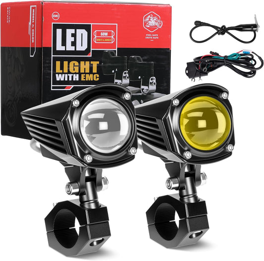 Motorcycle Fog Lights 120W 6800LM, Motorcycle Auxiliary Light LED Kit Dual Color Amber White, Waterproof Motorcycle LED Lights for ATV UTV Trucks