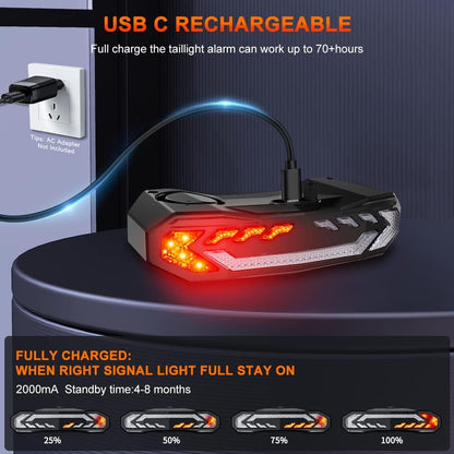 2 Pack Smart Bike Tail Light with Turn Signals, Bike Alarm with Wireless Control Remote, USB Rechargeable Rear Bike Light, IP65 Waterproof Auto On/Off Bicycle Lights for Night Riding
