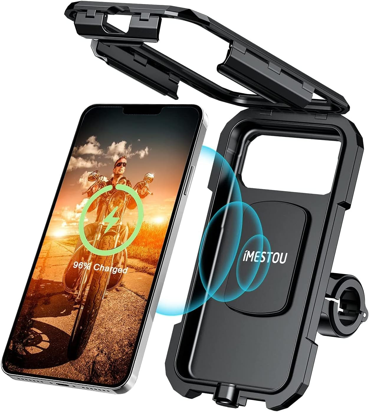 Waterproof IP67 Motorcycle Phone Mount Wireless/Usb C Charger Handlebar Cellphone Holder Quick Charge for 5.5"-6.8" Phones, Work by Wiring to 12/24V Motorcycles or Plugging to USB a Sockets