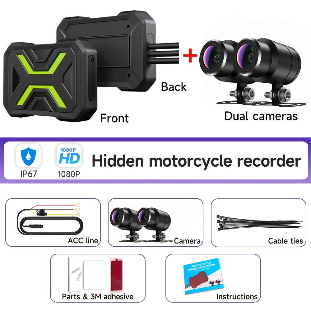 Motorcycle Dual 720P/1080P/2K DVR Waterproof Action Camera Recorder Front&Rearview Motorcycle Dash Cam Wifi Smart Connect