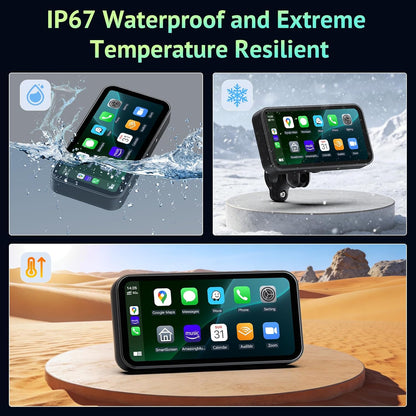 6.25 Inch Motorcycle Carplay & Android Auto Display with Two TPMS– IP67 Waterproof Portable Touchscreen with Dual Bluetooth, TF Card, GPS Navigation, Universal Mount
