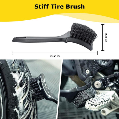 Motorcycle Cleaning Kit 6 Pack with Easy Reach Brush,Tire Brush,Wool Wash Mitt,Chain Brush,Detailing Brush and Microfiber Towel for Cleaning Motorcycle Mudguard,Rims,Exhaust,Frame