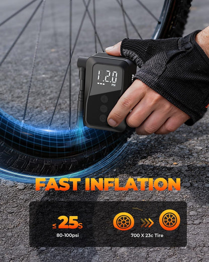 Mini Bike Pump, Portable Bike Pump with Presta and Schrader Valve, 150/120PSI Bicycle Pump with Gauge, Auto Stop, Fast Inflation for City Bike, Road Bike, Mountain Bike