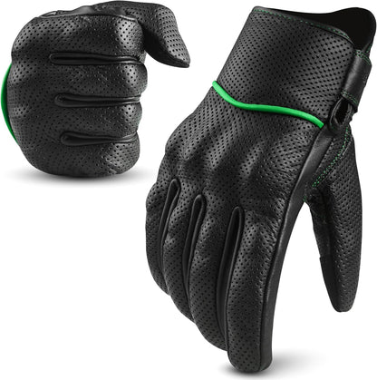 Aasportx Motorcycle Gloves - Men'S Leather Motorbike Gloves with Touchscreen Function - Non-Slip Pads for Men & Women