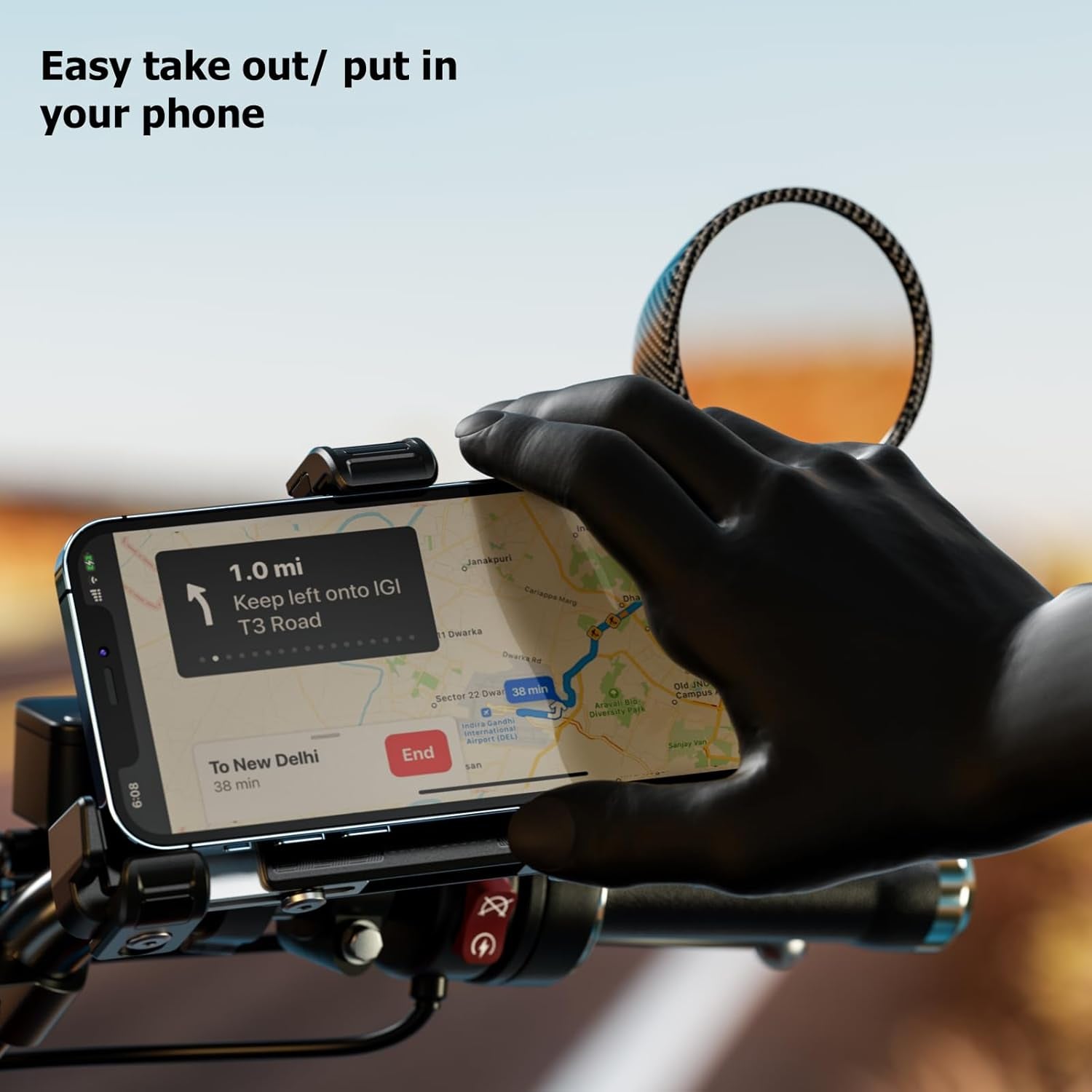 Motorcycle Phone Mount with Qi 15W Wireless Charger & USB C 36W Fast Charging Port, No Block Camera, Anti-Theft Phone Holder Handblebar with Vibration Dampener Fit for 5.4-7.2" Phones