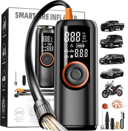 Tire Inflator Portable Air Compressor, Electric Air Pump 4X Super Fast Inflation Air Compressor for Car Tires Gauge Pressure USB C Rechargeable Power Bank Tire Pump with LED for Car Motor Bike Ball
